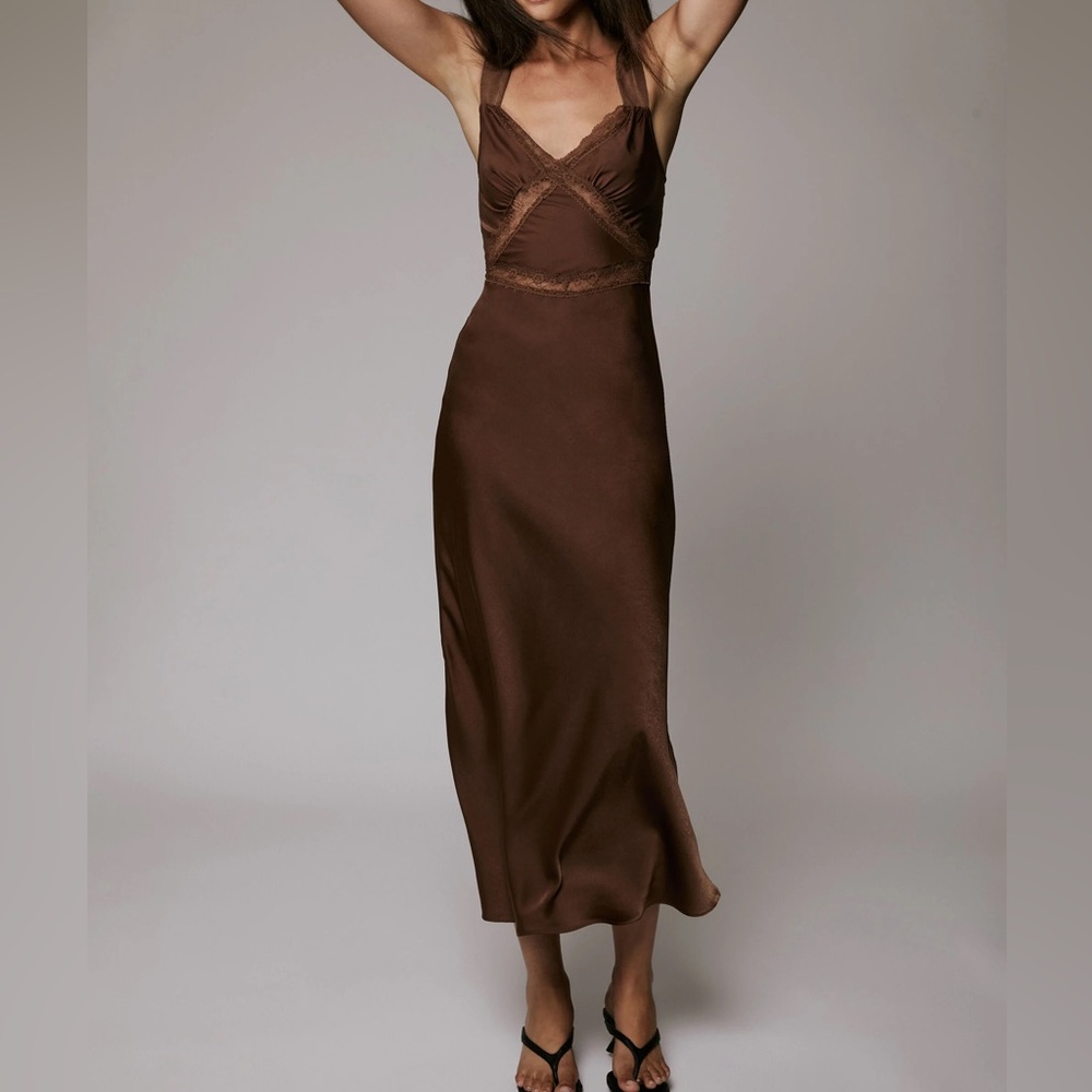 Emory Lace Slip Dress In Chocolate